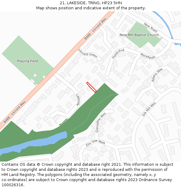 21, LAKESIDE, TRING, HP23 5HN: Location map and indicative extent of plot