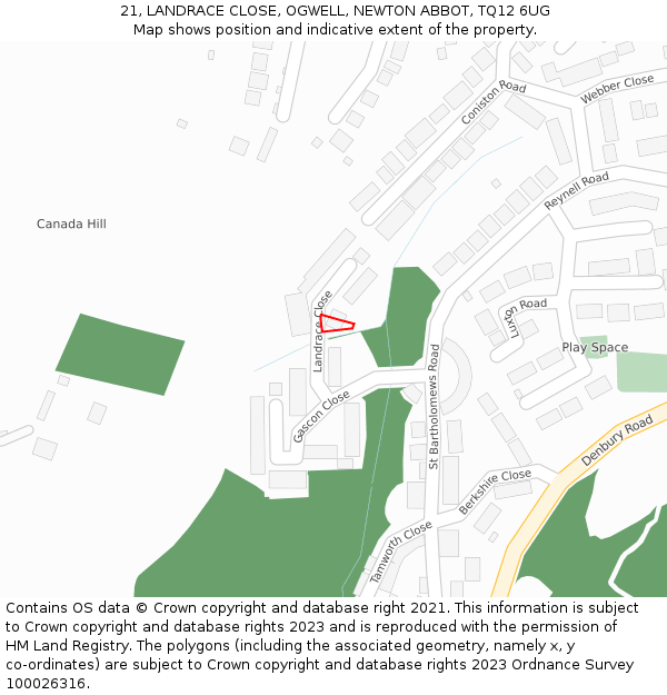 21, LANDRACE CLOSE, OGWELL, NEWTON ABBOT, TQ12 6UG: Location map and indicative extent of plot