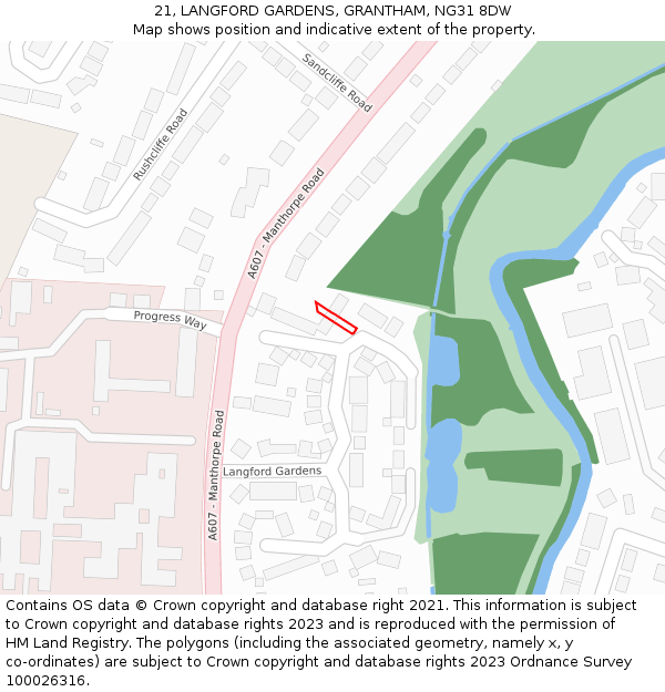 21, LANGFORD GARDENS, GRANTHAM, NG31 8DW: Location map and indicative extent of plot