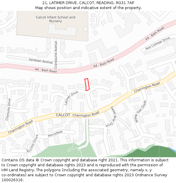 21, LATIMER DRIVE, CALCOT, READING, RG31 7AP: Location map and indicative extent of plot