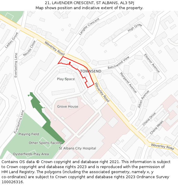21, LAVENDER CRESCENT, ST ALBANS, AL3 5PJ: Location map and indicative extent of plot
