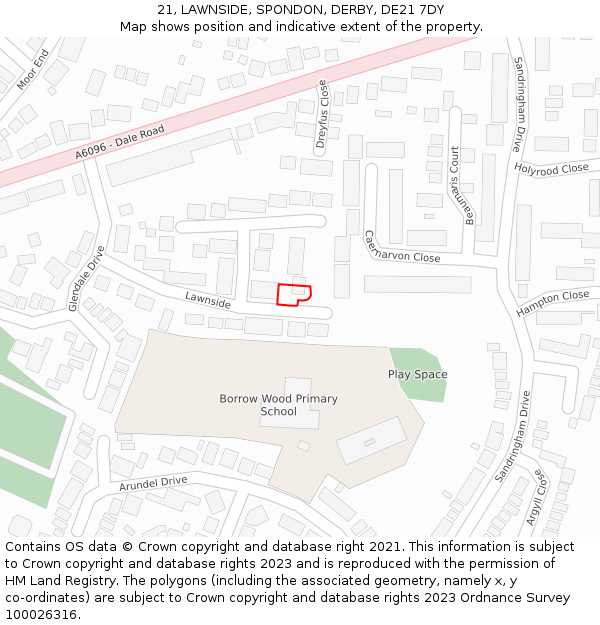 21, LAWNSIDE, SPONDON, DERBY, DE21 7DY: Location map and indicative extent of plot