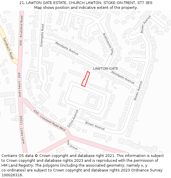 21, LAWTON GATE ESTATE, CHURCH LAWTON, STOKE-ON-TRENT, ST7 3ES: Location map and indicative extent of plot