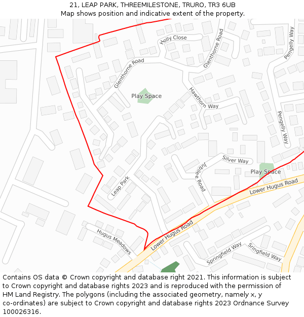 21, LEAP PARK, THREEMILESTONE, TRURO, TR3 6UB: Location map and indicative extent of plot