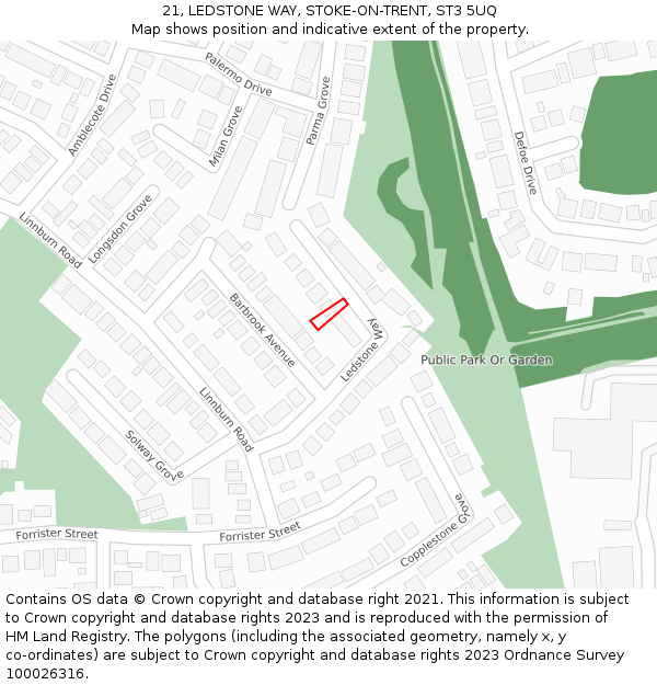 21, LEDSTONE WAY, STOKE-ON-TRENT, ST3 5UQ: Location map and indicative extent of plot