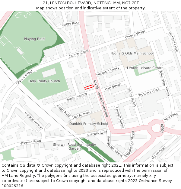21, LENTON BOULEVARD, NOTTINGHAM, NG7 2ET: Location map and indicative extent of plot