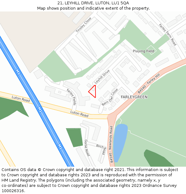 21, LEYHILL DRIVE, LUTON, LU1 5QA: Location map and indicative extent of plot