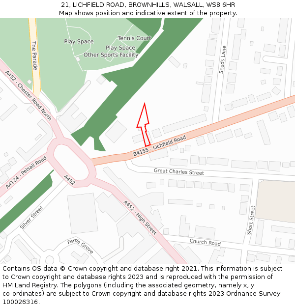 21, LICHFIELD ROAD, BROWNHILLS, WALSALL, WS8 6HR: Location map and indicative extent of plot