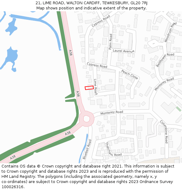 21, LIME ROAD, WALTON CARDIFF, TEWKESBURY, GL20 7RJ: Location map and indicative extent of plot