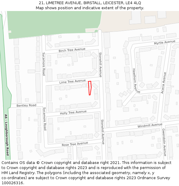 21, LIMETREE AVENUE, BIRSTALL, LEICESTER, LE4 4LQ: Location map and indicative extent of plot