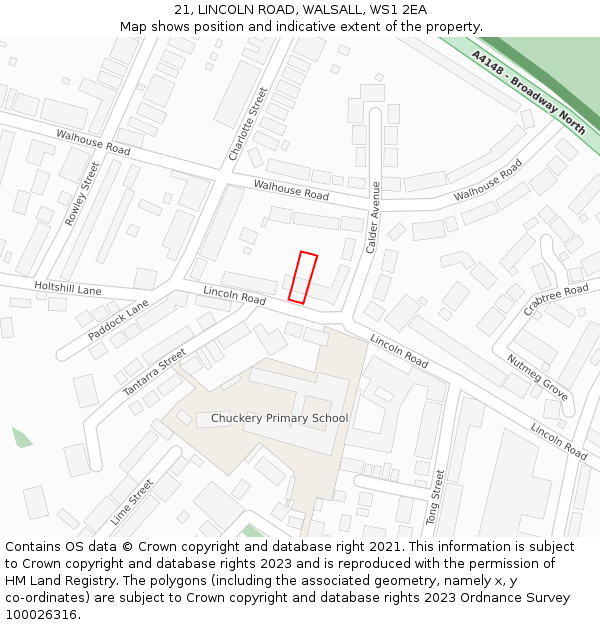 21, LINCOLN ROAD, WALSALL, WS1 2EA: Location map and indicative extent of plot