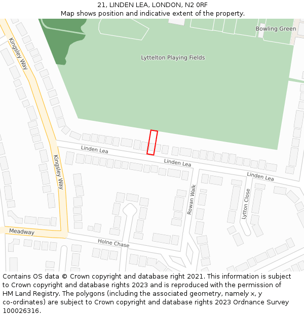 21, LINDEN LEA, LONDON, N2 0RF: Location map and indicative extent of plot