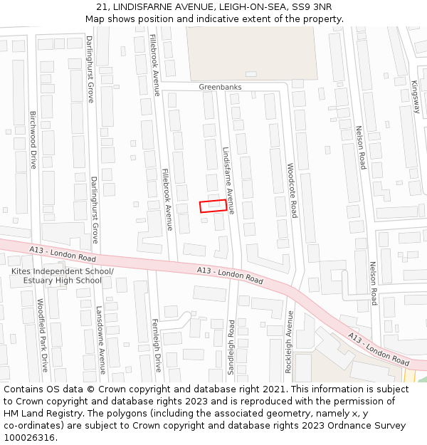 21, LINDISFARNE AVENUE, LEIGH-ON-SEA, SS9 3NR: Location map and indicative extent of plot