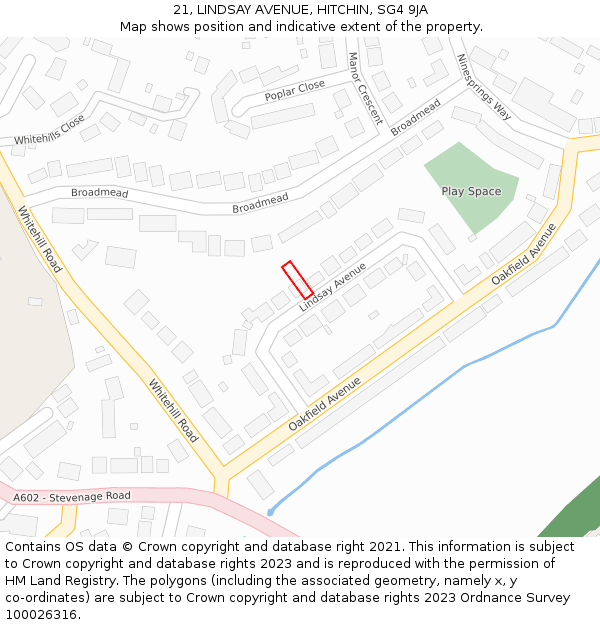 21, LINDSAY AVENUE, HITCHIN, SG4 9JA: Location map and indicative extent of plot