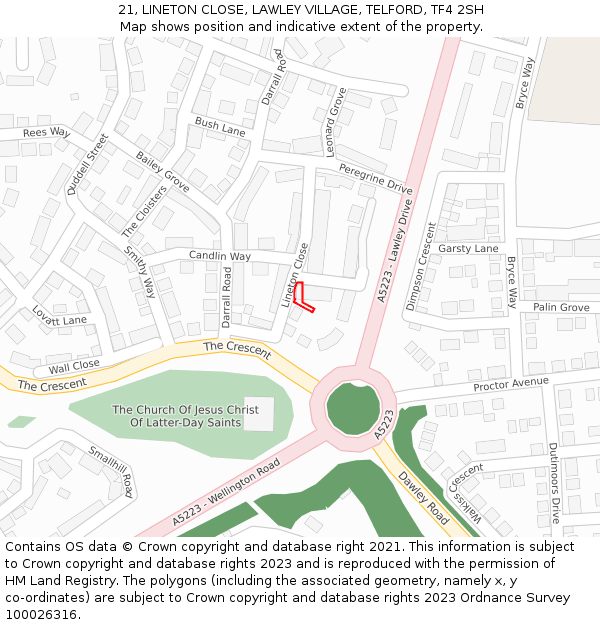 21, LINETON CLOSE, LAWLEY VILLAGE, TELFORD, TF4 2SH: Location map and indicative extent of plot