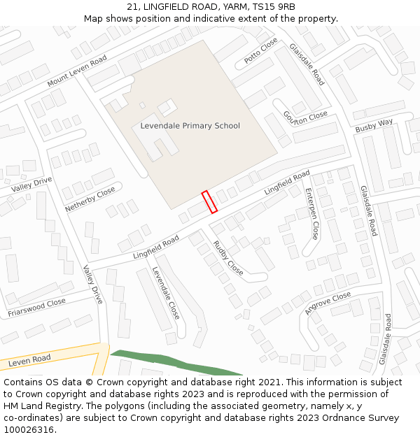21, LINGFIELD ROAD, YARM, TS15 9RB: Location map and indicative extent of plot