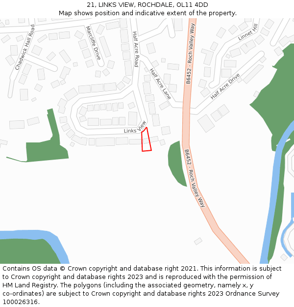 21, LINKS VIEW, ROCHDALE, OL11 4DD: Location map and indicative extent of plot