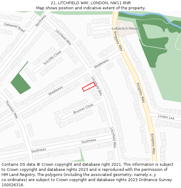 21, LITCHFIELD WAY, LONDON, NW11 6NR: Location map and indicative extent of plot