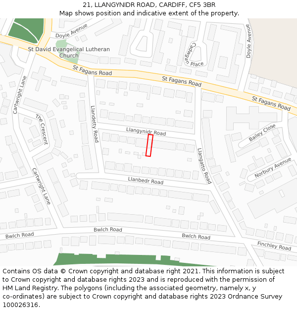 21, LLANGYNIDR ROAD, CARDIFF, CF5 3BR: Location map and indicative extent of plot