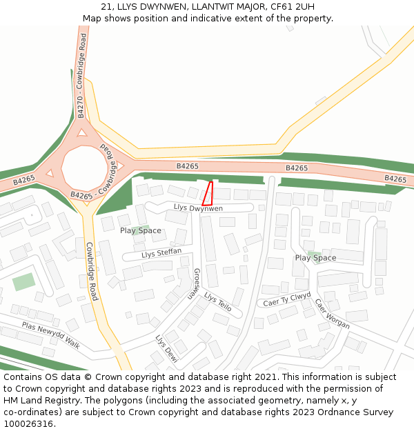 21, LLYS DWYNWEN, LLANTWIT MAJOR, CF61 2UH: Location map and indicative extent of plot