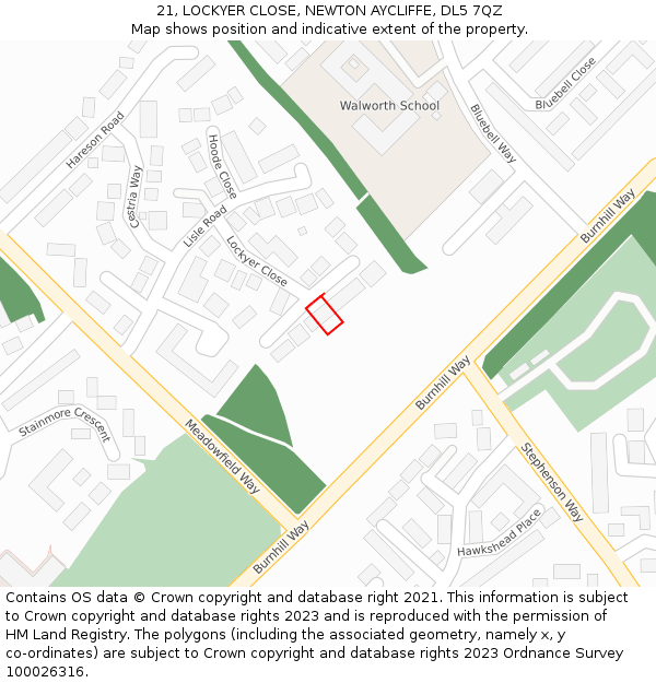 21, LOCKYER CLOSE, NEWTON AYCLIFFE, DL5 7QZ: Location map and indicative extent of plot