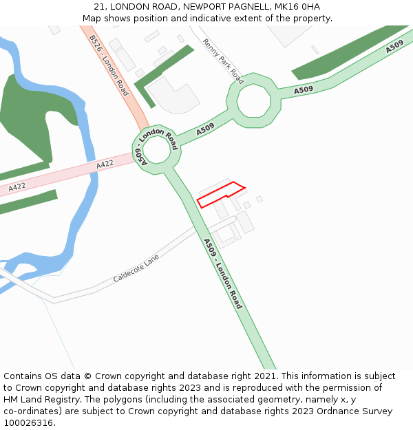 21, LONDON ROAD, NEWPORT PAGNELL, MK16 0HA: Location map and indicative extent of plot
