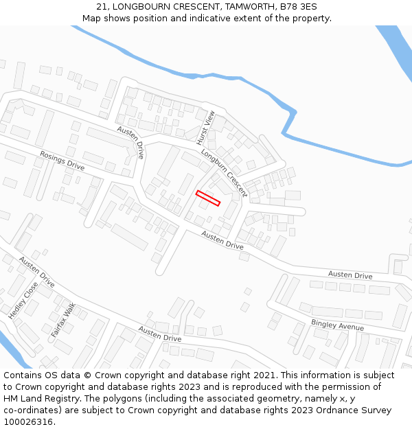 21, LONGBOURN CRESCENT, TAMWORTH, B78 3ES: Location map and indicative extent of plot