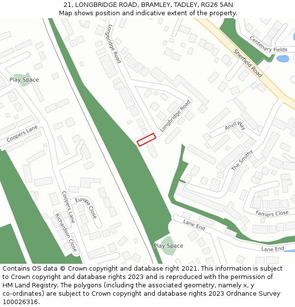 21, LONGBRIDGE ROAD, BRAMLEY, TADLEY, RG26 5AN: Location map and indicative extent of plot