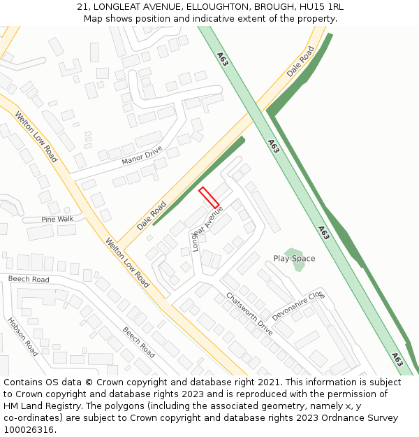 21, LONGLEAT AVENUE, ELLOUGHTON, BROUGH, HU15 1RL: Location map and indicative extent of plot