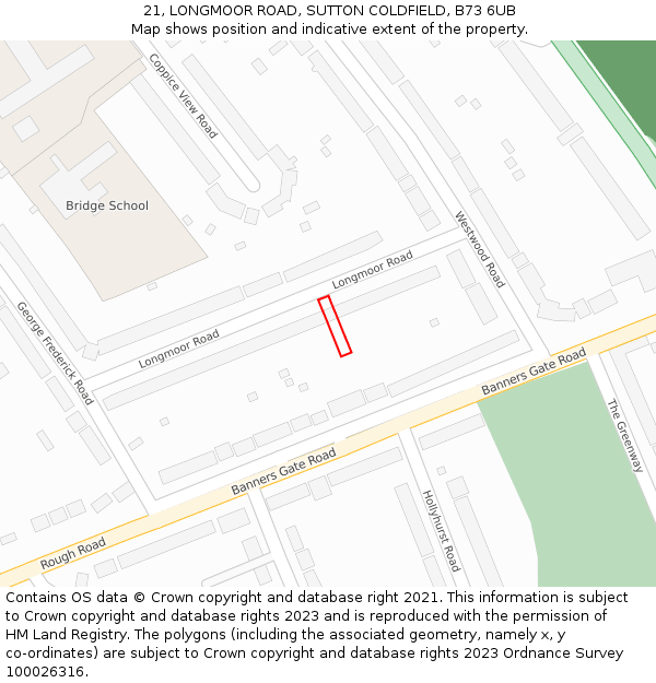 21, LONGMOOR ROAD, SUTTON COLDFIELD, B73 6UB: Location map and indicative extent of plot