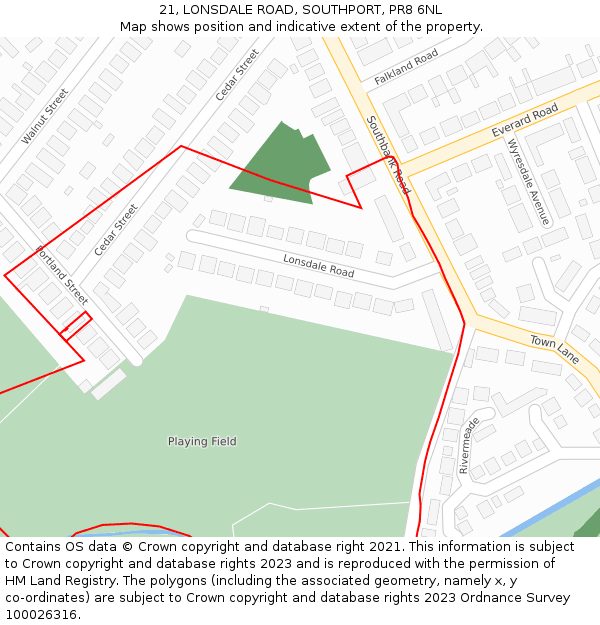 21, LONSDALE ROAD, SOUTHPORT, PR8 6NL: Location map and indicative extent of plot