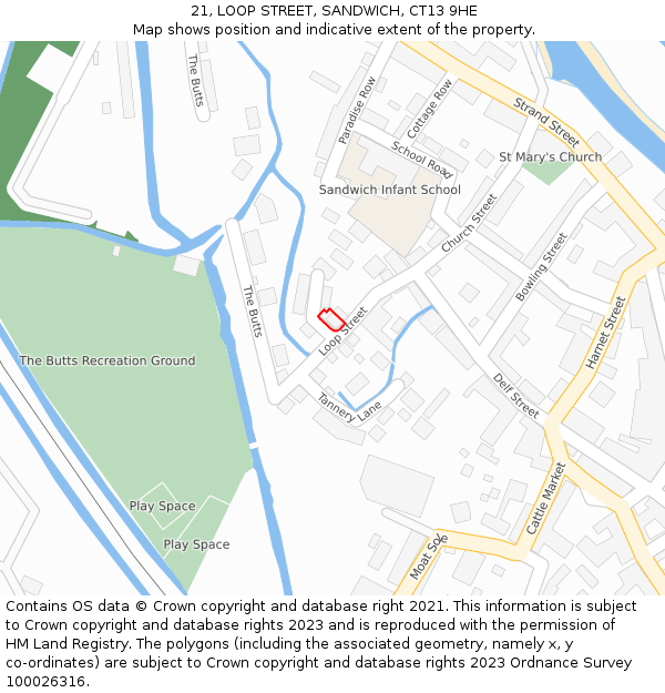 21, LOOP STREET, SANDWICH, CT13 9HE: Location map and indicative extent of plot