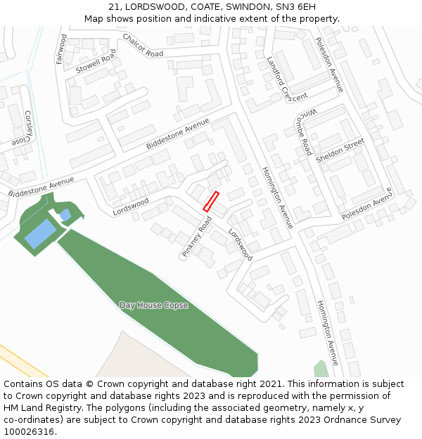 21, LORDSWOOD, COATE, SWINDON, SN3 6EH: Location map and indicative extent of plot