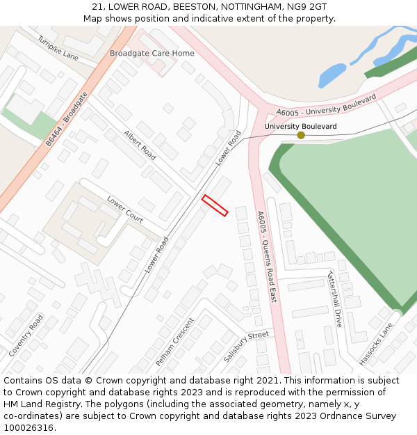 21, LOWER ROAD, BEESTON, NOTTINGHAM, NG9 2GT: Location map and indicative extent of plot