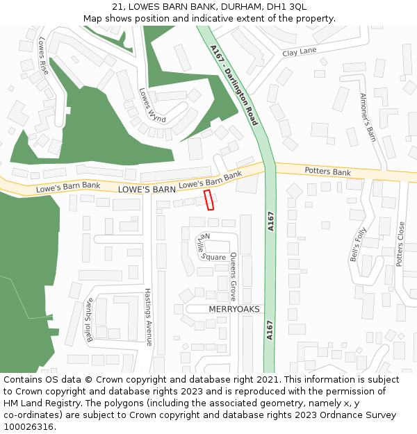21, LOWES BARN BANK, DURHAM, DH1 3QL: Location map and indicative extent of plot