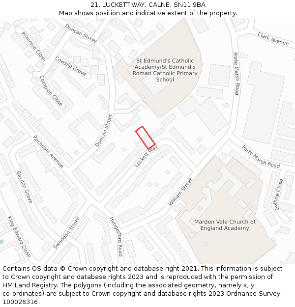 21, LUCKETT WAY, CALNE, SN11 9BA: Location map and indicative extent of plot