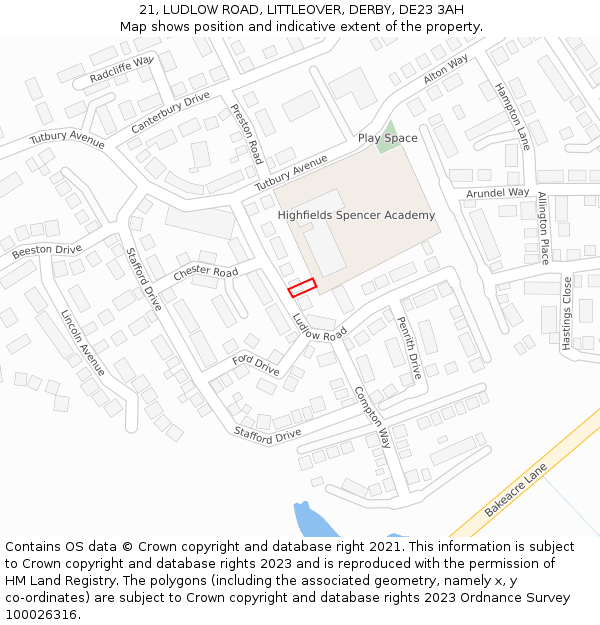 21, LUDLOW ROAD, LITTLEOVER, DERBY, DE23 3AH: Location map and indicative extent of plot