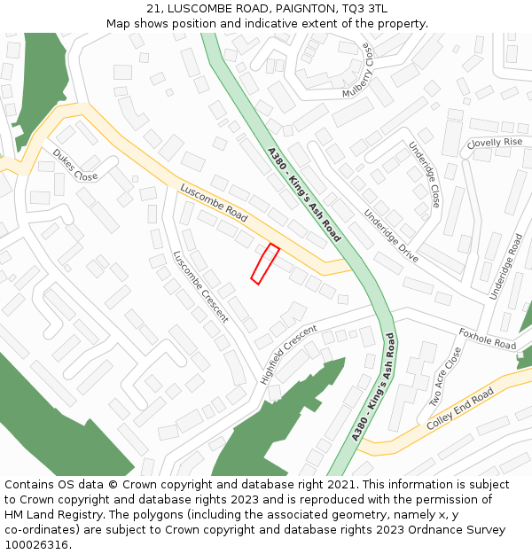 21, LUSCOMBE ROAD, PAIGNTON, TQ3 3TL: Location map and indicative extent of plot