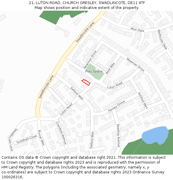 21, LUTON ROAD, CHURCH GRESLEY, SWADLINCOTE, DE11 9TF: Location map and indicative extent of plot