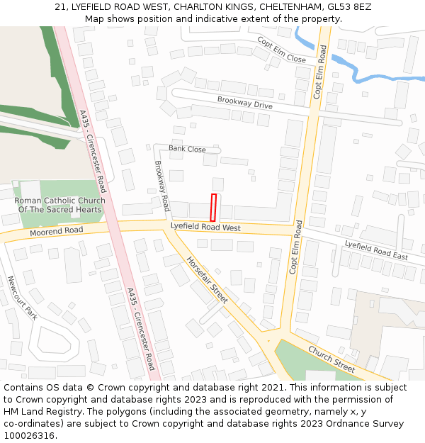 21, LYEFIELD ROAD WEST, CHARLTON KINGS, CHELTENHAM, GL53 8EZ: Location map and indicative extent of plot