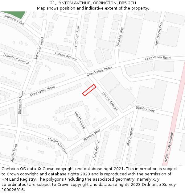 21, LYNTON AVENUE, ORPINGTON, BR5 2EH: Location map and indicative extent of plot