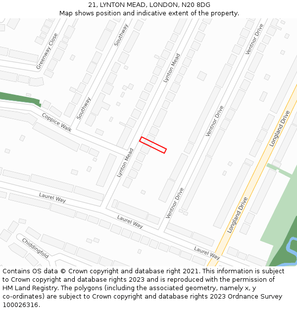 21, LYNTON MEAD, LONDON, N20 8DG: Location map and indicative extent of plot