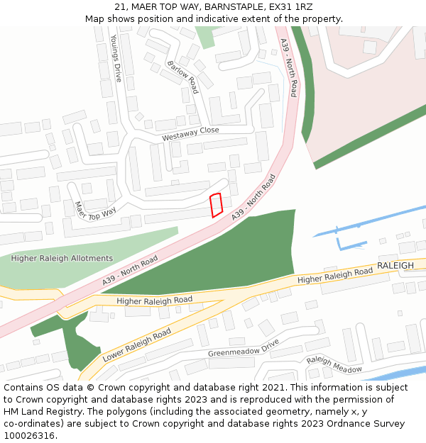 21, MAER TOP WAY, BARNSTAPLE, EX31 1RZ: Location map and indicative extent of plot