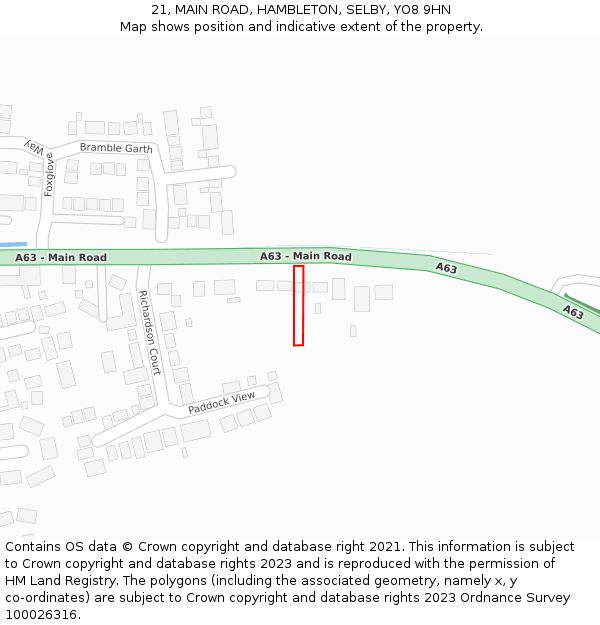 21, MAIN ROAD, HAMBLETON, SELBY, YO8 9HN: Location map and indicative extent of plot