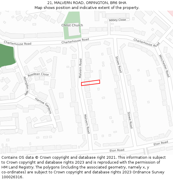 21, MALVERN ROAD, ORPINGTON, BR6 9HA: Location map and indicative extent of plot