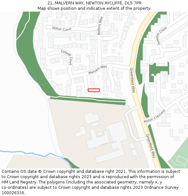 21, MALVERN WAY, NEWTON AYCLIFFE, DL5 7PR: Location map and indicative extent of plot