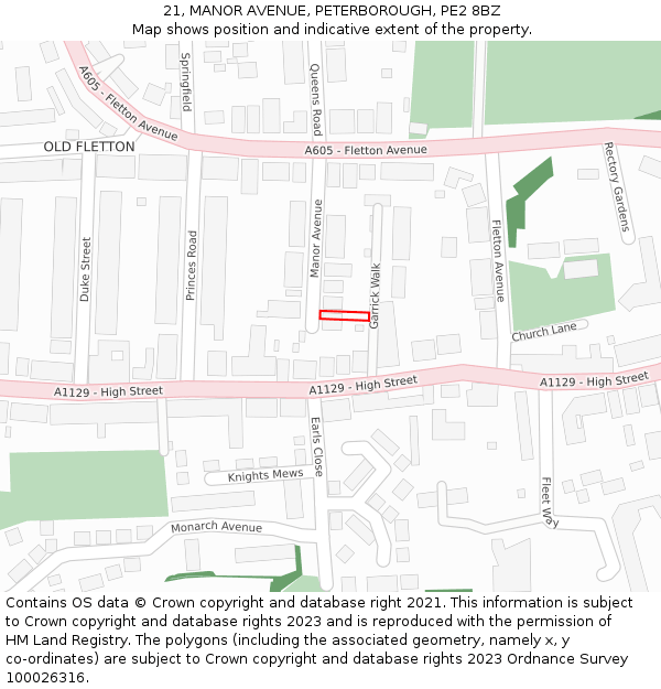 21, MANOR AVENUE, PETERBOROUGH, PE2 8BZ: Location map and indicative extent of plot