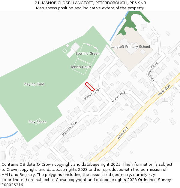 21, MANOR CLOSE, LANGTOFT, PETERBOROUGH, PE6 9NB: Location map and indicative extent of plot