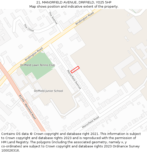 21, MANORFIELD AVENUE, DRIFFIELD, YO25 5HP: Location map and indicative extent of plot