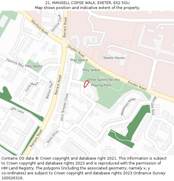21, MANSELL COPSE WALK, EXETER, EX2 5GU: Location map and indicative extent of plot